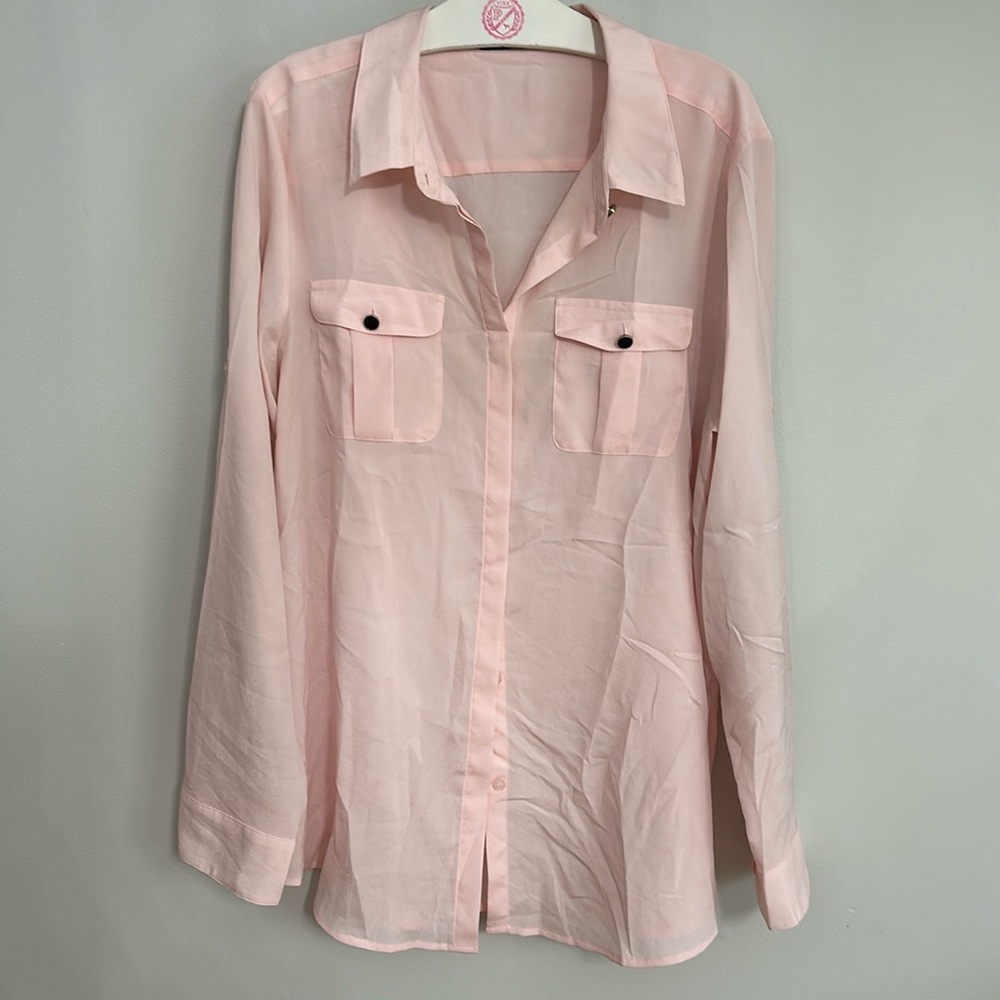 Karl Lagerfeld Pink Chiffon Button Up Blouse